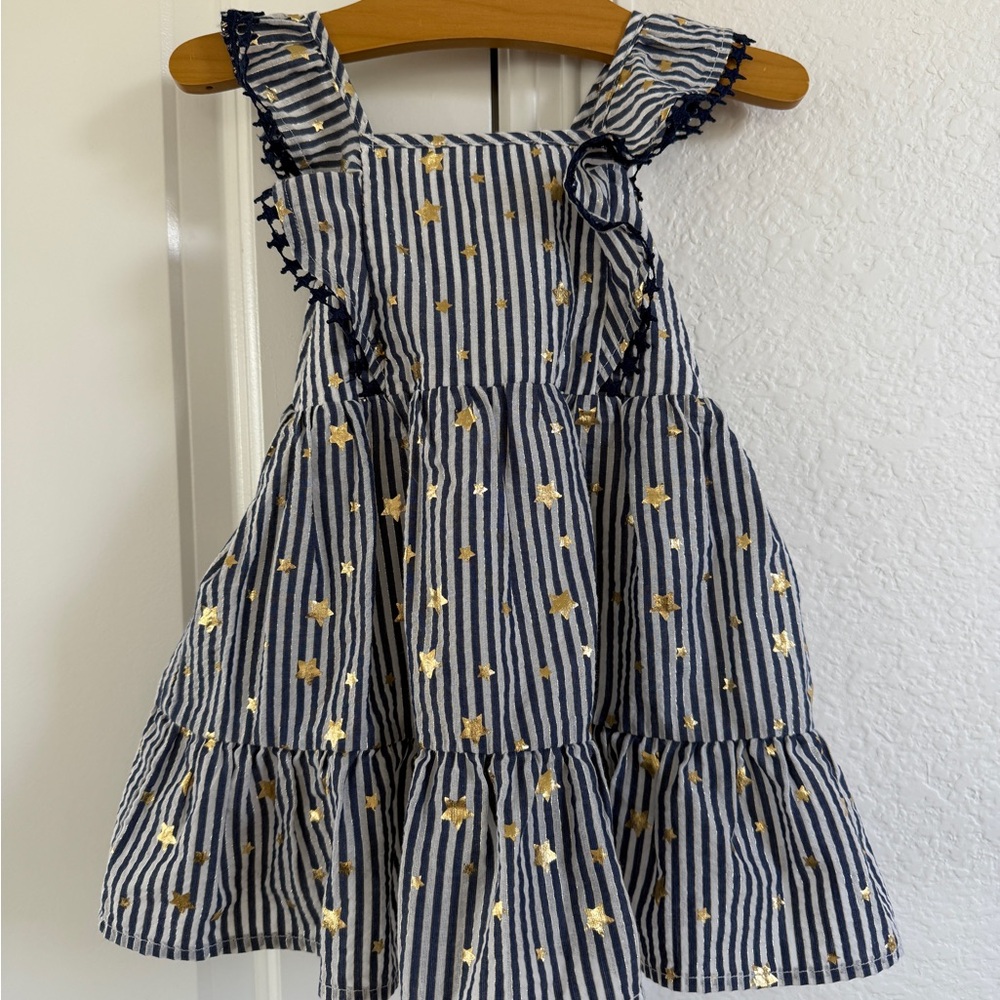 NWT Navy and Gold Striped Star Kids Dress